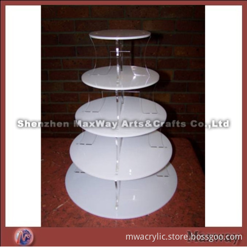 5 Tier Round Table Perspex White Cupcake Stand Holder